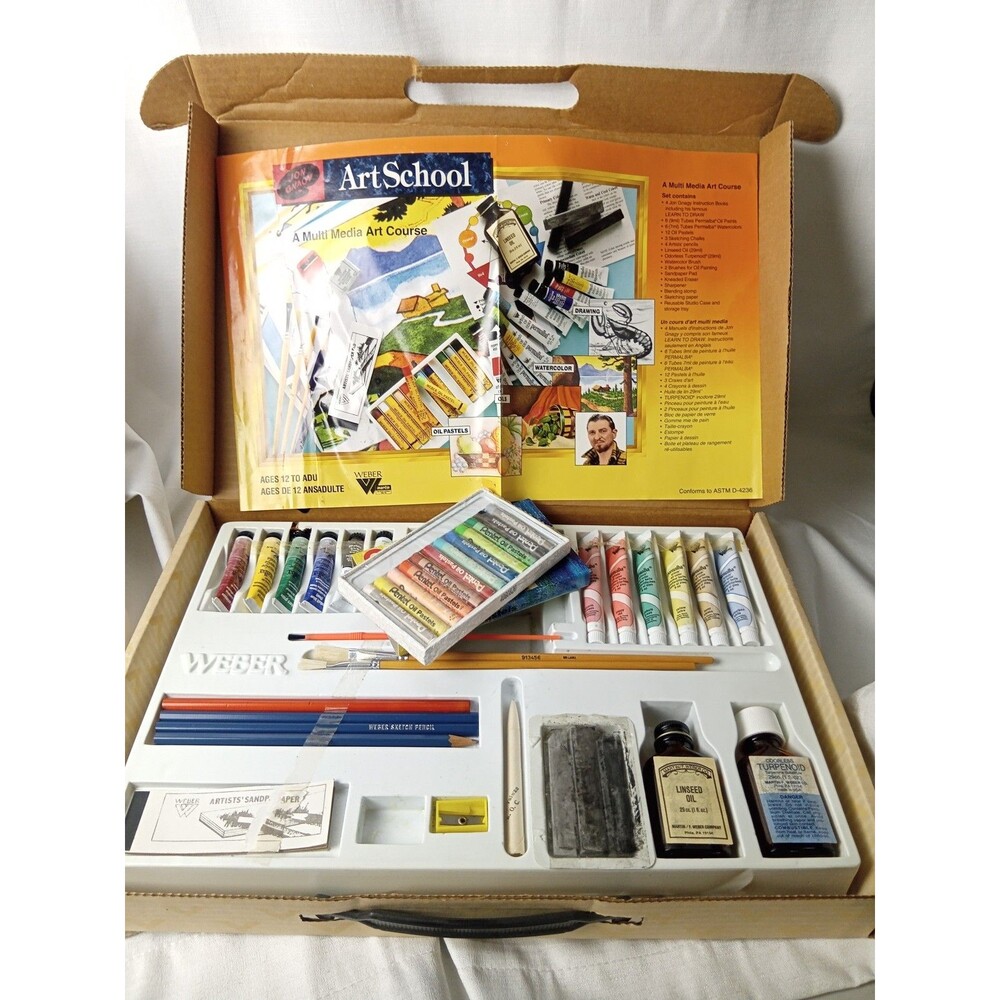 Vintage Weber Art School Multi Media Art Course Kit Oil Paint Pastels Sketching